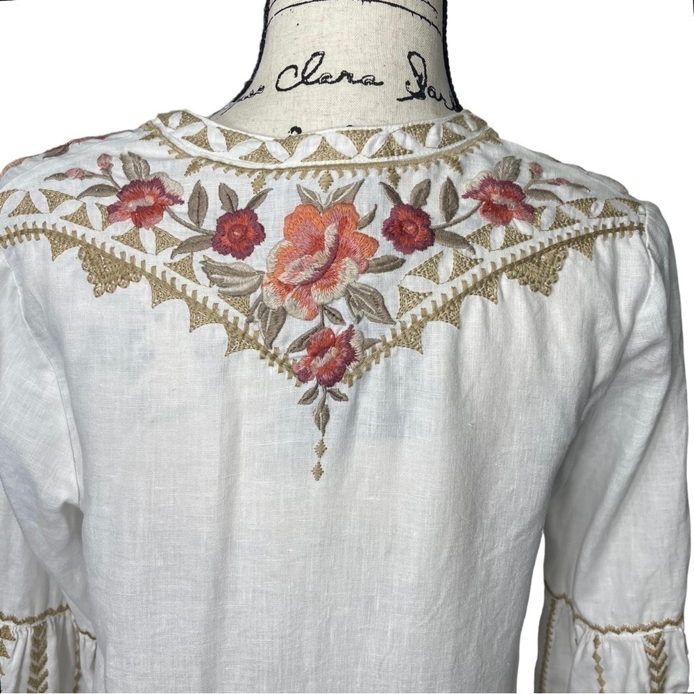 Johnny Was Linen Embroidered Floral Tunic Dress Boho Size XS - Picture 5 of 10